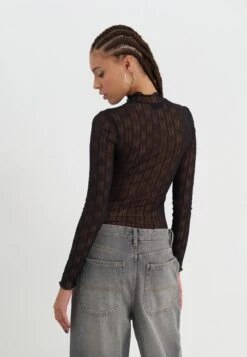 Even&Odd WIDE MESH LS TOP / EO-AW24-D006-SJ / 912 - NEON YELLOW - Long Sleeved Top - Black -Even&Odd 323b3945717d4b6fb0f23084d9f01d2a