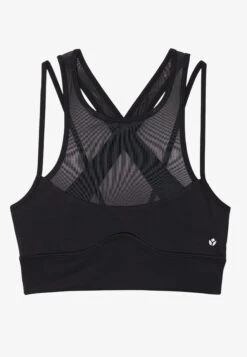 MEDIUM SUPPORT SPORTS BRA WITH MESH FRONT AND CROSS BACK - Medium Support Sports Bra - Black -Even&Odd 572a45cd0fda4c06a9f448ffcf4ac9f4