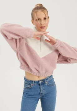 Even&Odd Fleece Jumper - Off-white/pink -Even&Odd 59e106bb215940988745c2f4d4b9a7c5