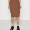 Pencil Skirt With Slit - Pencil Skirt - Brown
