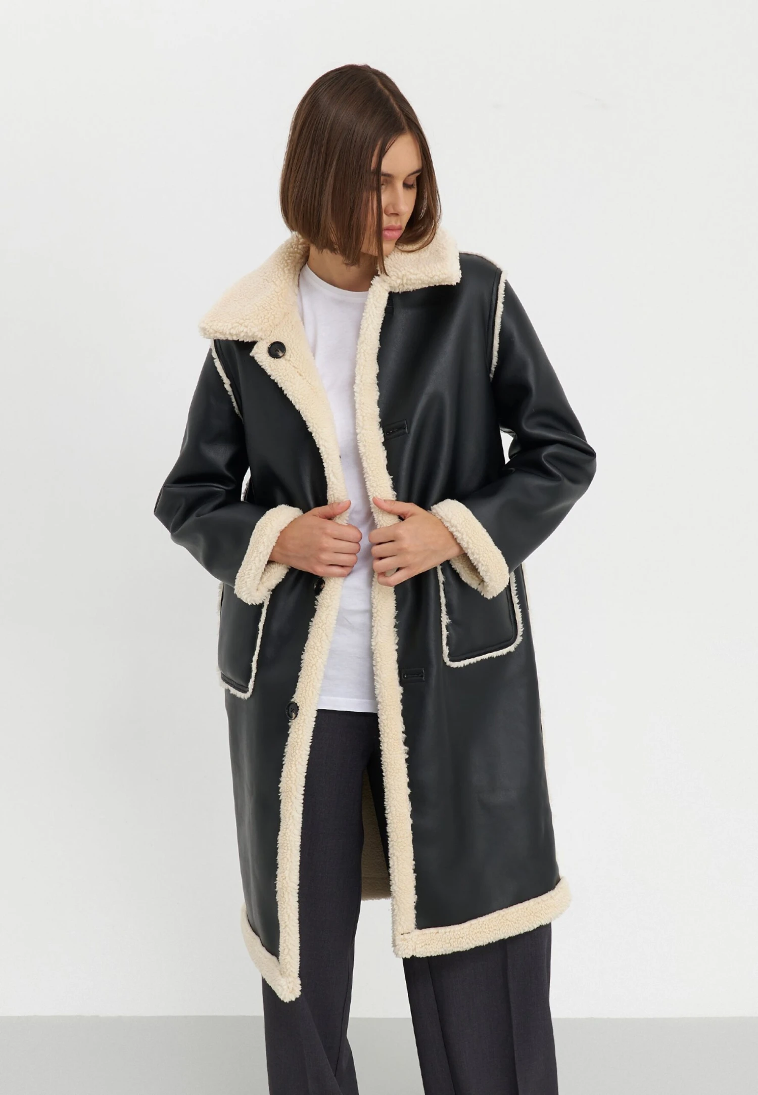 Even&Odd Classic Coat - Off-white/black 3 Even&Odd Classic Coat - Off-white/black
