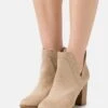 High Heeled Ankle Boots - Beige