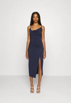 Even&Odd Circ Asymmetric Neckline Slit Dress- Cocktail Dress / Party Dress - 503 - Dark Blue