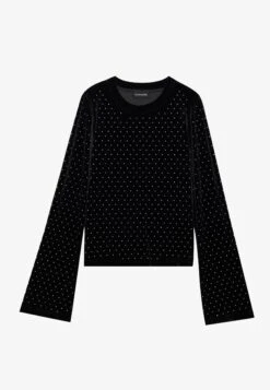 Even&Odd VELVET LONG SLEEVED TOP WITH STUDS - Long Sleeved Top - Black -Even&Odd 8d88d380ea1e4674a4ef4f78f8914ffd