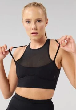 MEDIUM SUPPORT SPORTS BRA WITH MESH FRONT AND CROSS BACK - Medium Support Sports Bra - Black