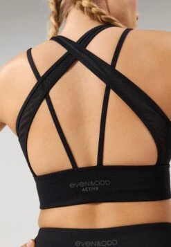 MEDIUM SUPPORT SPORTS BRA WITH MESH FRONT AND CROSS BACK - Medium Support Sports Bra - Black -Even&Odd a2360ce4b38b46e9b0c3f1b64955855a