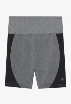 HIGH RISE SEAMLESS RIB BOOTY SHORTS WITH CONTRAST PANEL - Leggings - Mottled Dark Grey -Even&Odd a84546ed6d704c108e81936bba48cbc8