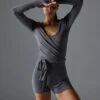 LONG SLEEVE YOGA WRAP TOP - Long Sleeved Top - Dark Grey -Even&Odd b8012c2fd09044608a7aa4d03473f350