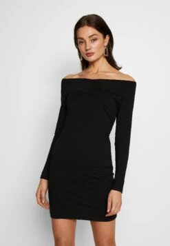 Even&Odd Basic - Off-Shoulder Mini Long Sleeves Dress - Shift Dress - Black