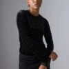 Even&Odd VELVET LONG SLEEVED TOP WITH STUDS - Long Sleeved Top - Black