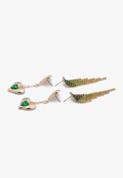 Even&Odd 2 PACK - Earrings - Gold-coloured/green -Even&Odd c76ee8293d524403ba59b81900a73458