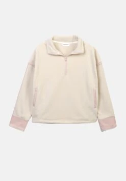 Even&Odd COLOR BLOCK HALF ZIP - Sweatshirt - Ecru/light Pink -Even&Odd d2db9adb56bf45b0b4373273b68cc98e