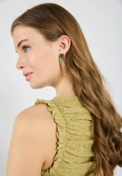 Even&Odd 2 PACK - Earrings - Gold-coloured/green -Even&Odd db8804d46f264659b52f339b048d5e5d