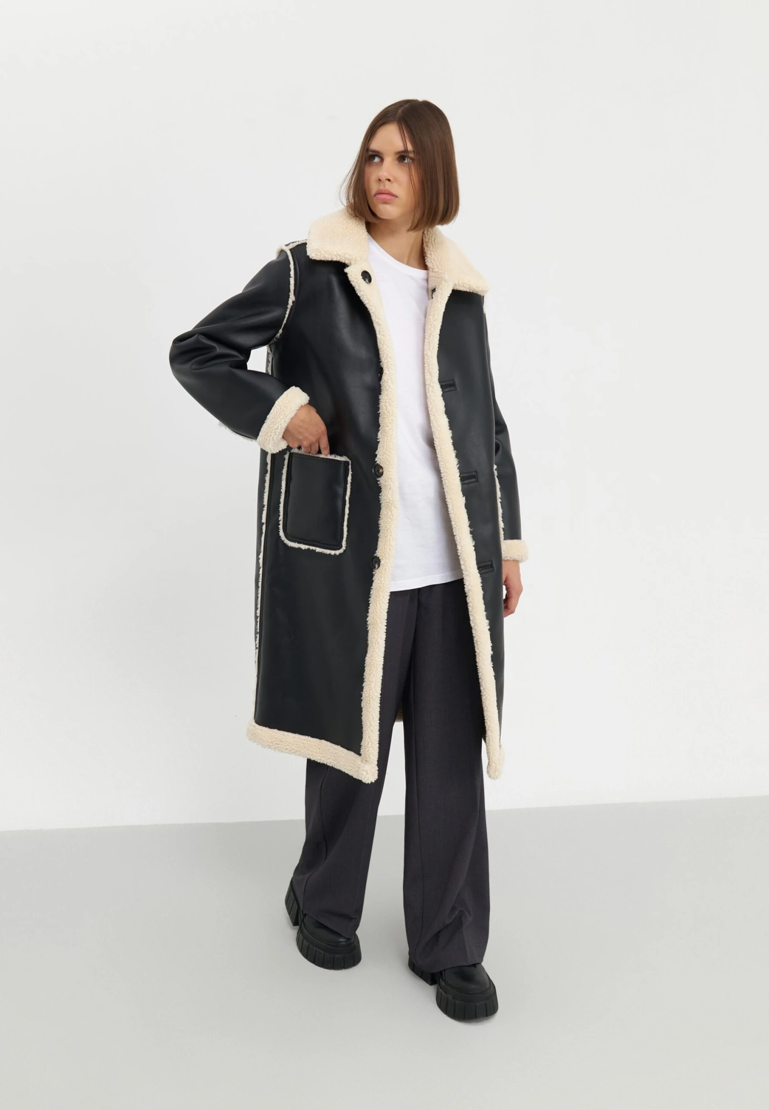Even&Odd Classic Coat - Off-white/black 4 Even&Odd Classic Coat - Off-white/black - Image 2